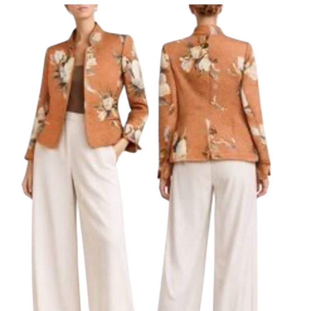 Linda Allard Ellen Tracy Blazer Jacket‎ Peach Floral Silk Blend Women sz 4